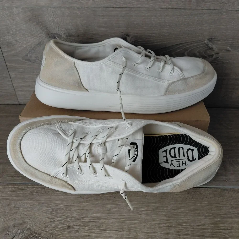 Hey Dude Shoes Mens 11 White Two Tone Cody M Essentials Casual Lace Up Sneakers